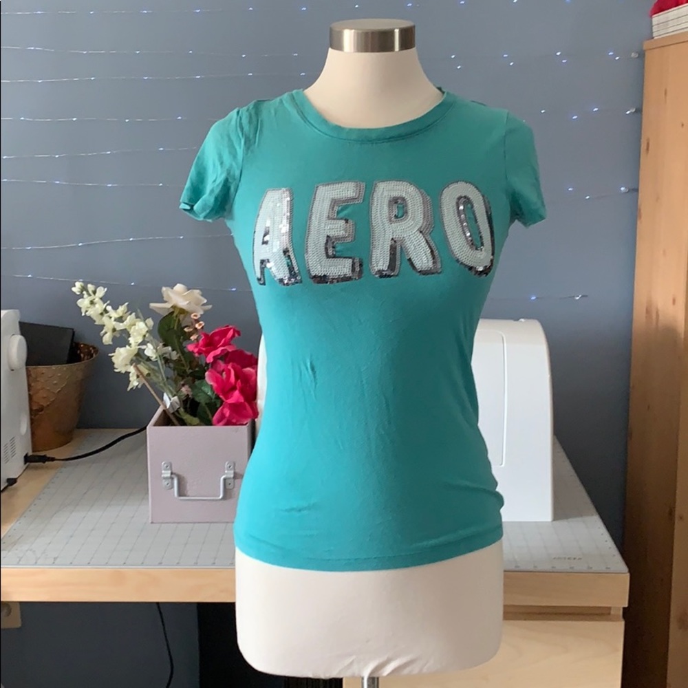 Turquoise Sequin AERO Tee A057